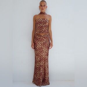 New RUNAWAY THE LABEL VERITY Soft MAXI SKIRT LEOPARD PRINT Tulip Flowy Large 89$